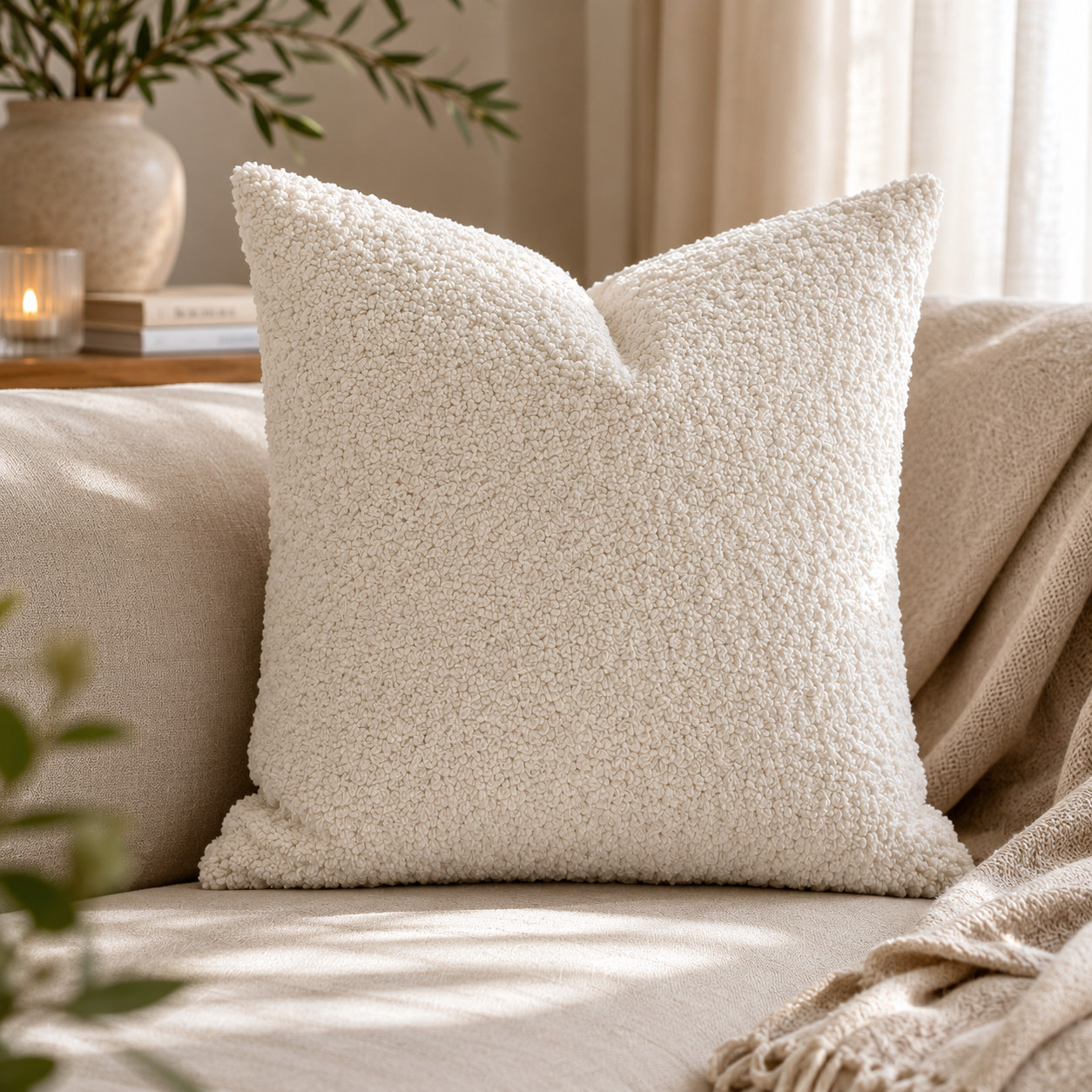 Fodera Cuscino Premium Bouclé – Azzurro Polvere